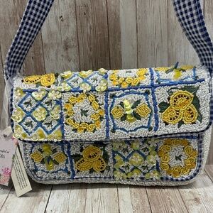 Handcrafted Beaded Floral 🍋 Lemon Shoulder Bag Made in India NWT Viral TikTok